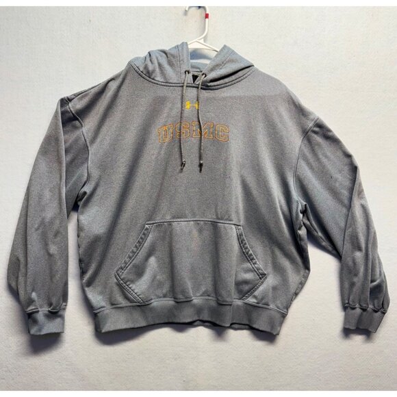 Under Armour USMC Gray Hoodie Sweatshirt Large Cotton Blend With Kangaroo Pocket - Picture 1 of 12